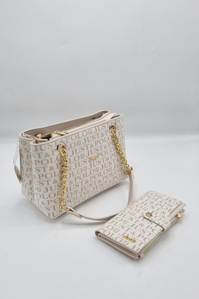 Just Polo مجموعة محفظة وحقيبة نسائية كريمية من جاستبولو