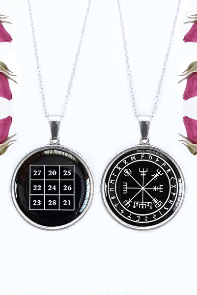 Sihirli Titreşimler Vegvisir Rune Ve Kubera Yantra Para Mıknatısı, Şans, Koruma, Yön Belirleme Çift Taraflı Kolye