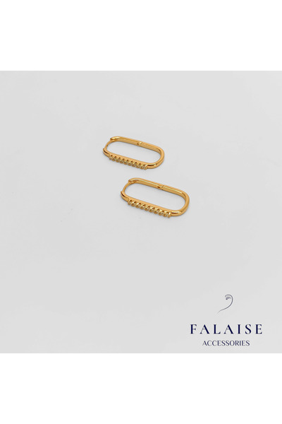 Zirkon Taşlı Oval Küpe Altın Renk