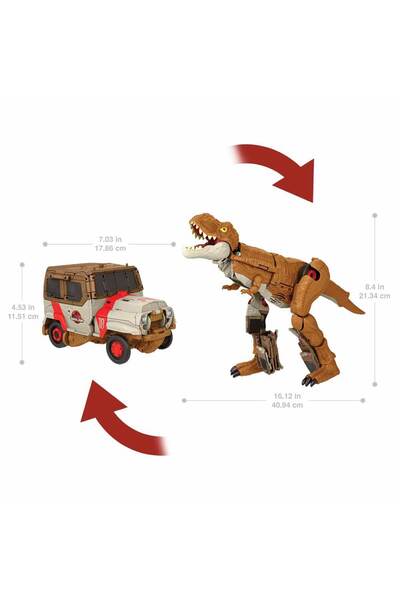 JURASSIC WORLD Dönüşen Oyuncağı Tyrannosaurus T Rex Dinozordan Kamyona Chase ...