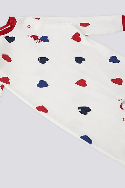 U.S. Polo Assn. Baby Girl, Licensed, USPA, Heart, 100% Cotton, No Booties Jumpsuit