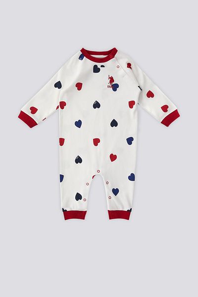 U.S. Polo Assn. Baby Girl, Licensed, USPA, Heart, 100% Cotton, No Booties Jumpsuit