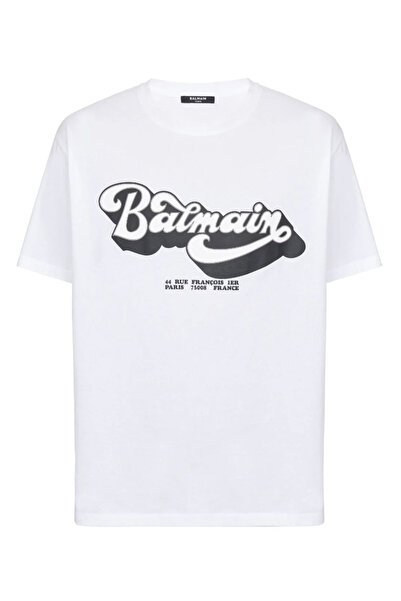 BrandsBoutique تيشيرت أبيض فضفاض بشعار Balmain 70's