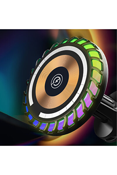 Ally W06 MagSafe RGB 15W Kablosuz Hızlı Şarj Cihazı ve Araç İçi Telefon Tutuc...