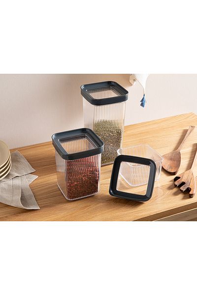 English Home Boston Plastic 3-Piece Square Food Container 550+1200+1750 Ml Anthracite