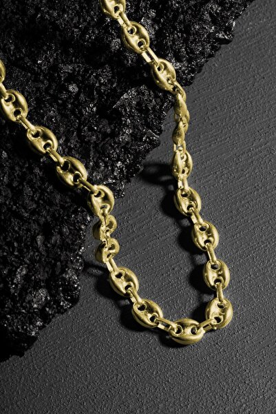 Takıdepo Gemici Model 3 Numara GümüşKadın   Altın Kaplama Unisex Zincir Kolye   8 Milimetre Genişlik