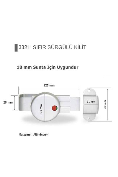 EYM Cabinet Aluminum Zero Slide Lock for Wet Volume 18 mm Chipboard