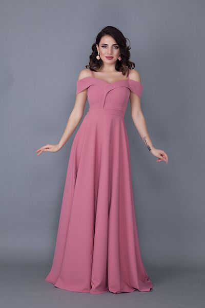 NO48 Dusty Rose Maxi Length Shoulder Λεπτομερές μοντέλο φόρεμα με λουράκι
