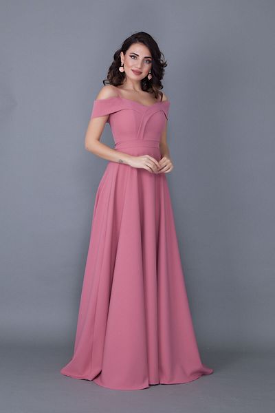NO48 Dusty Rose Maxi Length Shoulder Λεπτομερές μοντέλο φόρεμα με λουράκι
