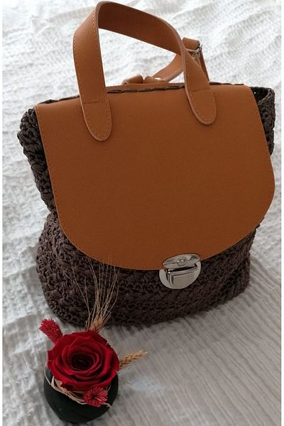 Touz Moda Dompuleri Fashion Custom Made Knitted Brown Color Macrame Bag