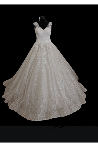 gönül moda Prenses Model Kristal Taş İşlemeli Simli Tül A Kesim Gelinlik