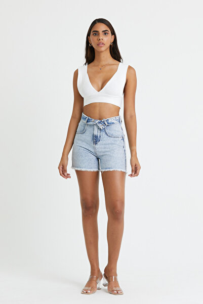 CRC JEANS Σορτς χωρίς ραφές στο πόδι με λεπτομέρεια στη ζώνη