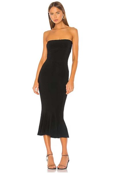 Zagrep Women's Strapless Skirt Flounced Silk Jersey Zippered Midi Dress Made to Optional with Straps