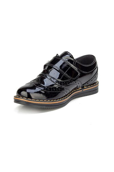 Nstil Boy's Black Patent Leather Velcro Circumcision School Shoes - 06
