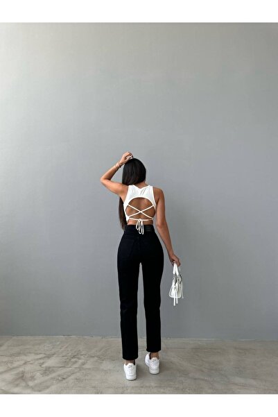 MAKRAS EXCLUSIVE Černé korálové dámské džíny s vysokým pasem - Mom Fit