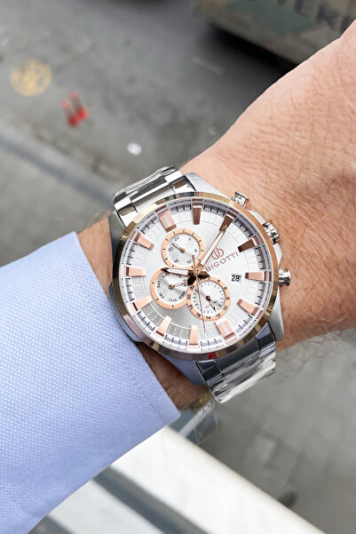 Bigotti Orijinal Komple Çelik Erkek Kol Saati 5 ATM Su Geçirmez Gümüş Renk + Bileklik BME2010C3