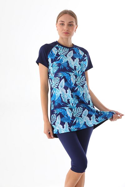 Elif Okur Short Sleeve Pool Swimsuit Navy Blue 7417