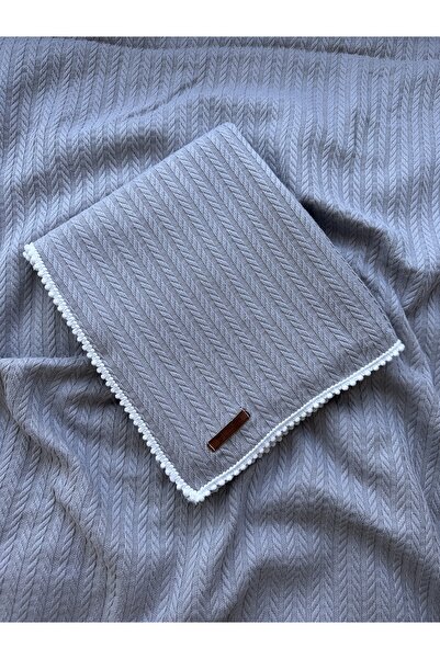 Jaju Baby بطانية أطفال بيكيه محبوكة رمادية 100x110 سم