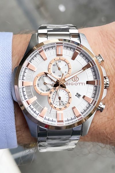 Bigotti Original Complete Steel Men's Wristwatch 5 ATM Waterproof Silver Color + Bracelet BME2010C3