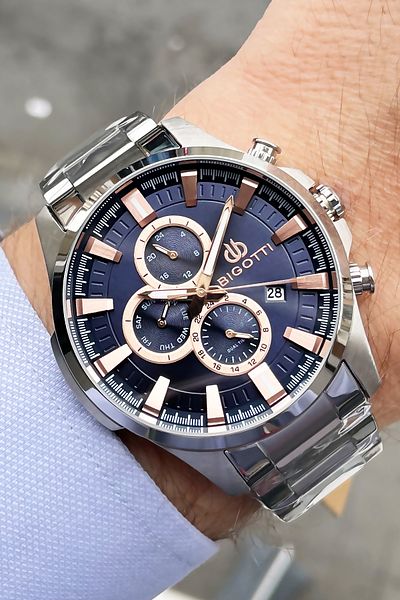 Bigotti Original Complete Steel Men's Wristwatch 5 ATM Waterproof Silver Color + Bracelet BME2010C2