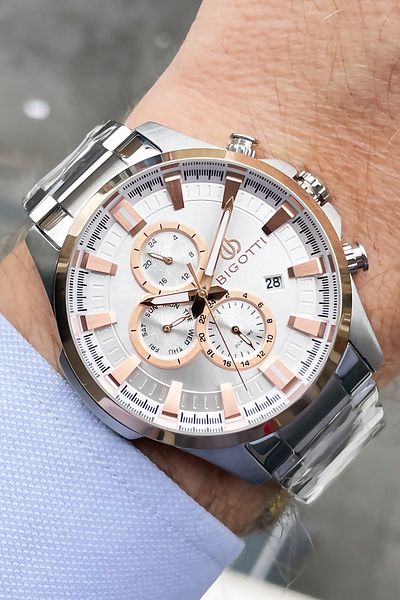 Bigotti Original Complete Steel Men's Wristwatch 5 ATM Waterproof Silver Color + Bracelet BME2010C3