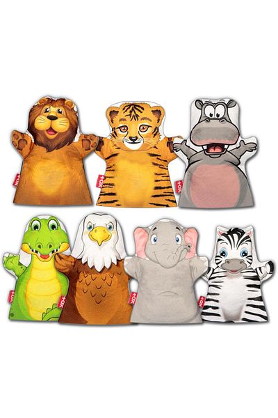 Tox 7 Piece Safari Animals Hand Puppet Set T167, Educational Toy