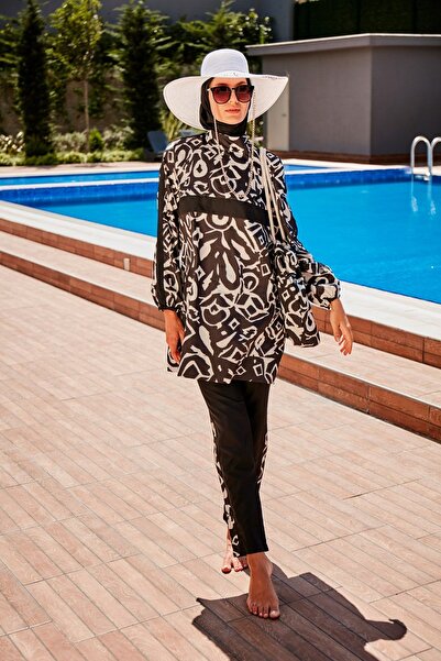 Riva Mera Patterned Fully Covered Hijab Swimsuit R2304