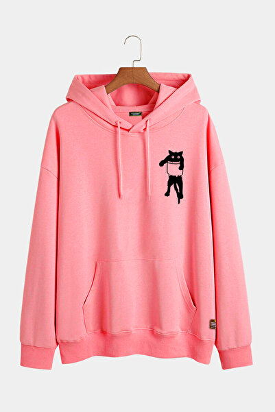 Terapi Men Hanorac unisex roz cu glugă, imprimat cu pisici, slim fit, buzunar...