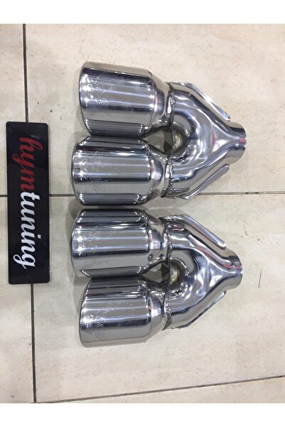 HYM TUNİNG Yuvarlak Eğik Ağız 100lük Çift Çıkış Sağ Sol Takım Egzoz Ucu,