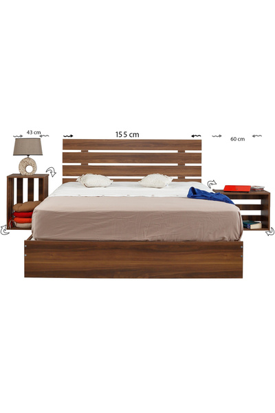 PASİFİC HOME Huga Çift Kişilik 150x200 Karyola Komodin Takım, Ceviz