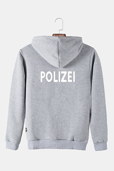 Terapi Men Hanorac unisex gri cu glugă cu polizei imprimat pe spate, buzunar ...