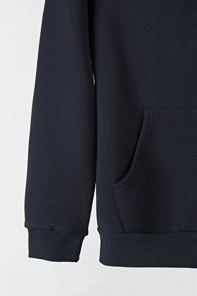 Terapi Men Erkek Lacivert Kapüşonlu Kanguru Cepli Basic Sweatshirt