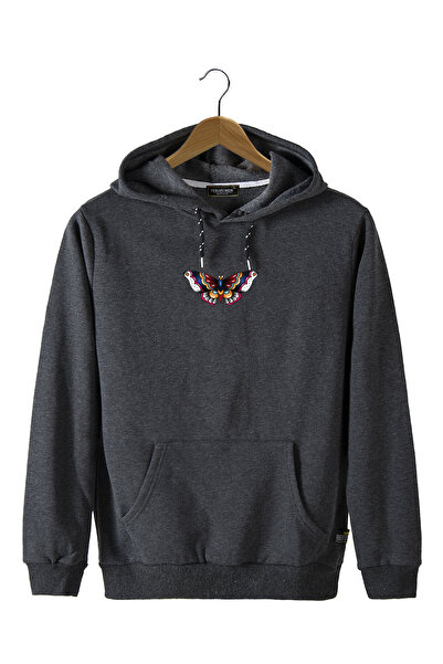 Terapi Men Hanorac unisex, antracit, cu glugă, cu imprimeu fluture, slim fit,...