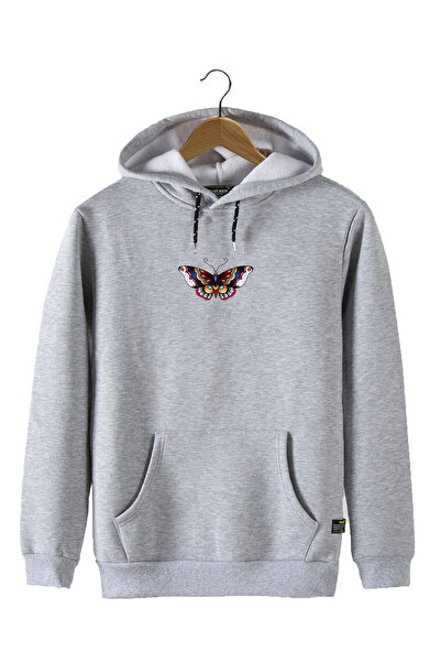 Terapi Men Φούτερ με τσέπη καγκουρό με γκρι κουκούλα με στάμπα με πεταλούδα