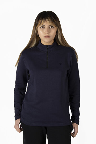 Terapi Men Γυναικεία φούτερ με μισό φερμουάρ Navy Blue Basic μονόχρωμη τάση