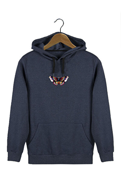 Terapi Men Hanorac unisex indigo cu glugă, imprimat fluture, slim fit, buzuna...