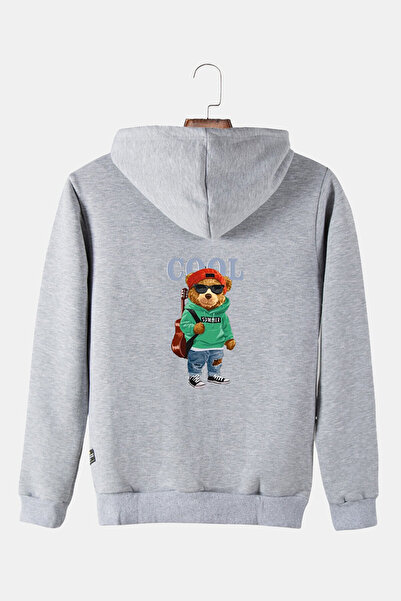 Terapi Men Hanorac unisex gri cu glugă, cu ursuleț cool imprimat pe spate, bu...