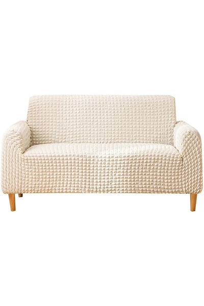 FurkanTicaret أريكة ملفوفة باللون الكريمي تتسع لـ 3 أشخاص - ملابس قابلة للتمدد بالكامل، غطاء سرير أريكة قابل للغسل من الليكرا