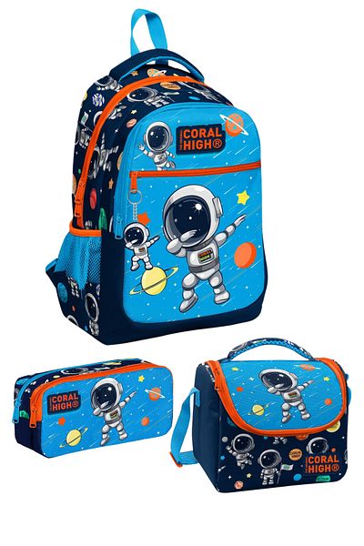 Coral High Model astronaut albastru bleumarin - Set de 3 rucsacuri de școală cu trei compartimente
