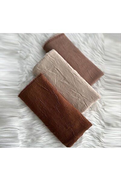 Trablus موديل شال حجاب نسائي من الخيزران - طقم من 3 قطع لون الشوكولاتة والحجر...