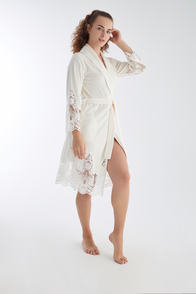 Nuşa Lace Niki Velvet Bamboo Cotton Dressing Gown