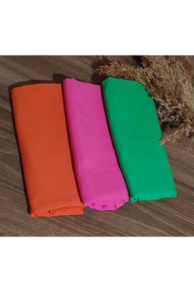 HAR-UM Ticaret Women's Hijab Cotton Jazz Model - Set of 3 Green > orange > pink