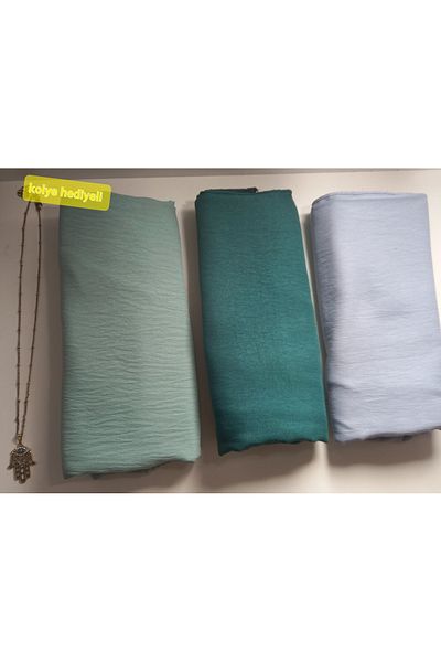 HAR-UM Ticaret Hijab Women's Cotton Jazz Shawl Model - Set of 3 Mint, Emerald, Gray