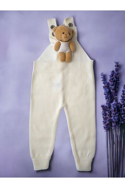 gogo bici Buttoned Baby Knitwear with Teddy Bear / Salopet Ecru Competitive Color Option