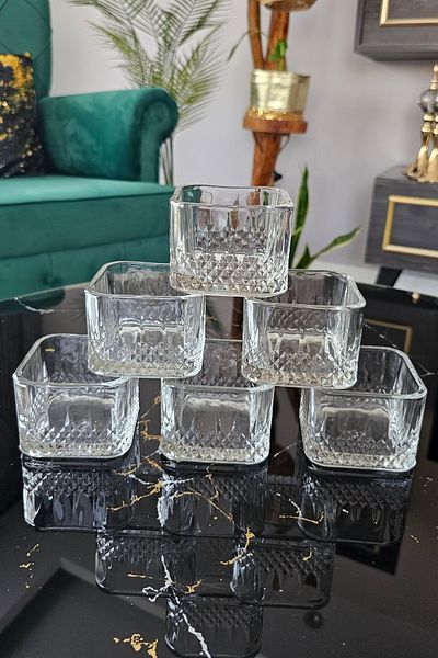 Gülümseten Avm 6-Piece Cut Glass Model Square Magnolia Cup Square Pudding Snack Bowl