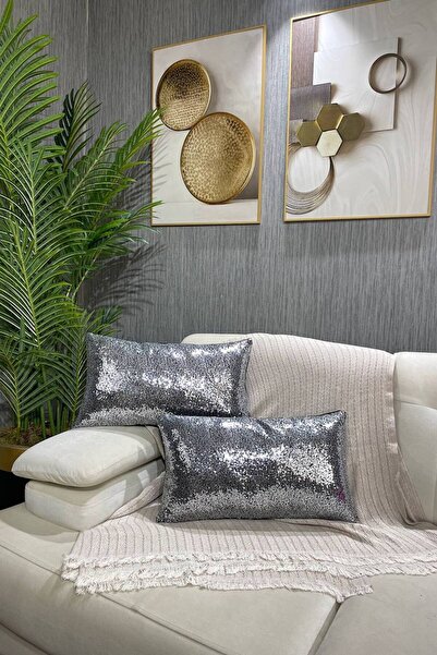 Paris Life Sequined Throw Pillow Cover - Dark Gray