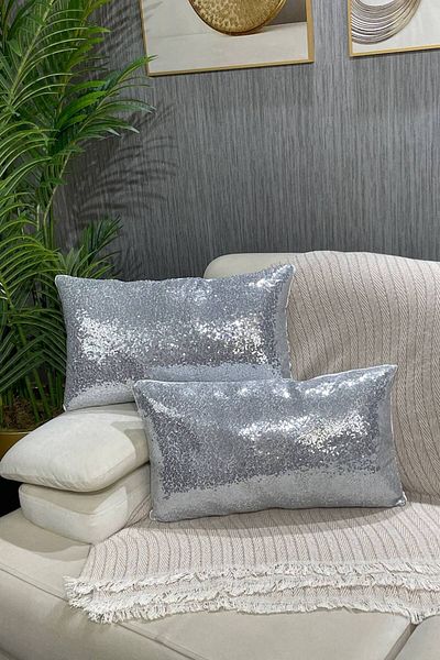 Paris Life Sequined Throw Pillow Case - Silver