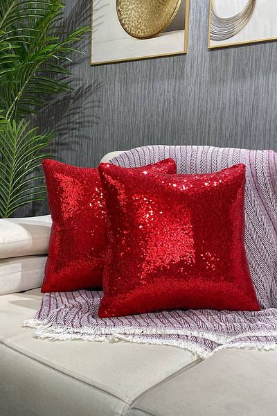 Paris Life Sequined Square Throw Pillow Case - Red