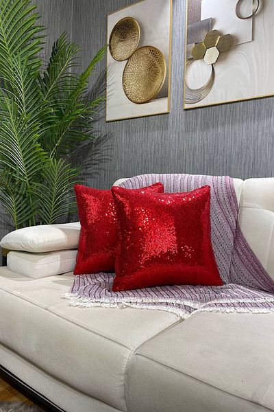 Paris Life Sequined Square Throw Pillow Case - Red