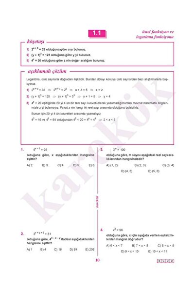 Karekök Yayınları AYT Logaritma-0 Konu Anlatımlı Çözümlü Soru (Logaritma'm Sıfır Diyenlere)